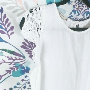 White Linen Top w/ Lace Cap Sleeves | Viola Borghi